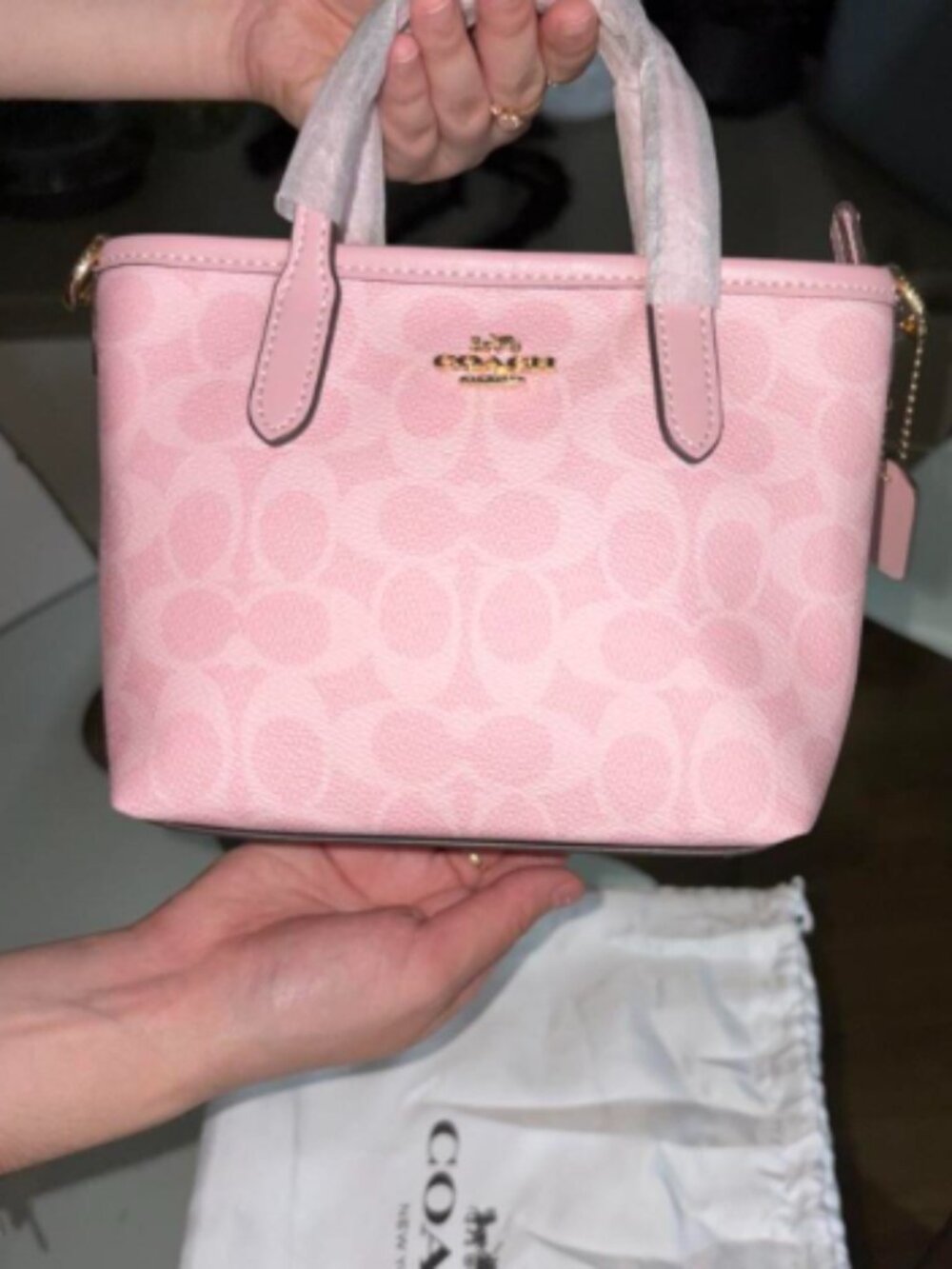 Coach City Mini Tote Bag In Signature Canvas in powder pink